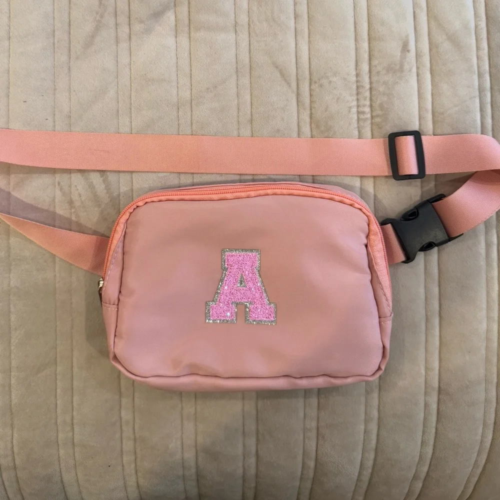 Pink Kids Belt Bag with Glitter Letter A